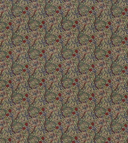 Golden Lily Minor Fabric by Morris & Co Biscuit/Indigo Red