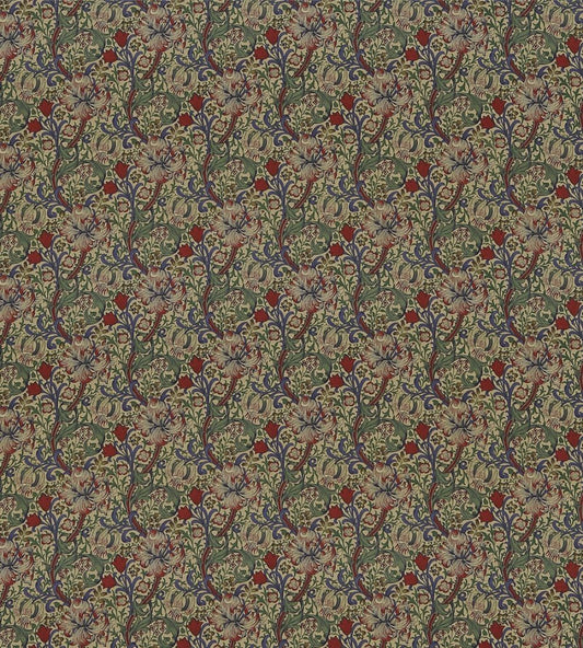 Golden Lily Minor Fabric by Morris & Co Biscuit/Indigo Red
