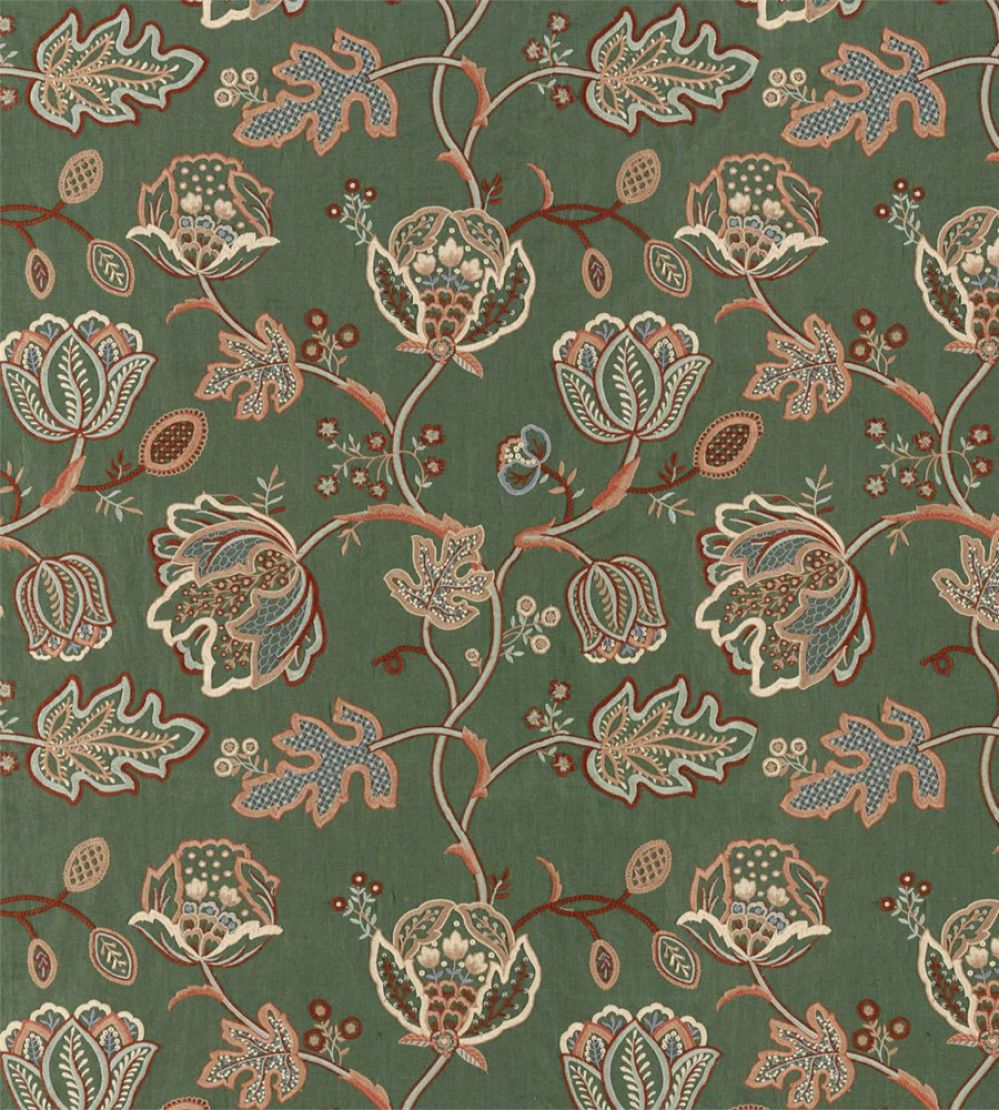 Theodosia Embroidery Fabric by Morris & Co Bottle Green