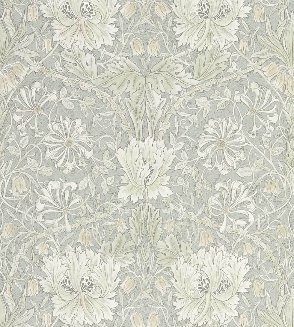 Pure Honeysuckle & Tulip Wallpaper by Morris & Co Grey Blue