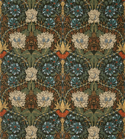 Honeysuckle and Tulip Velvet Fabric by Morris & Co Forest/Chestnut