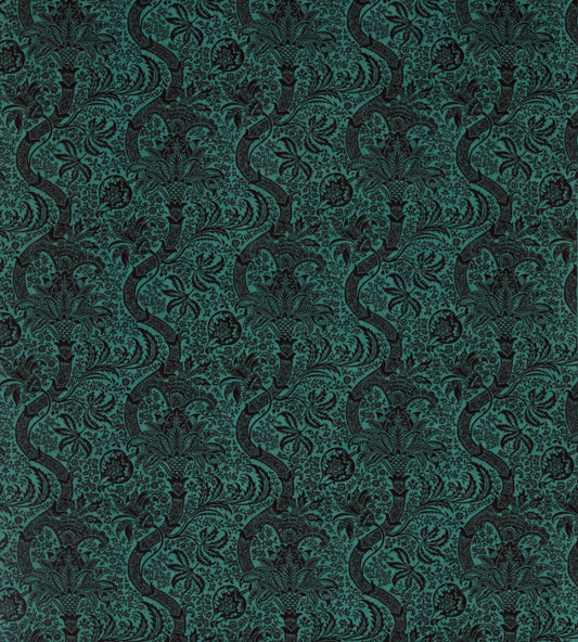 Indian Flock Velvet Fabric by Morris & Co Cerulean/Walnut