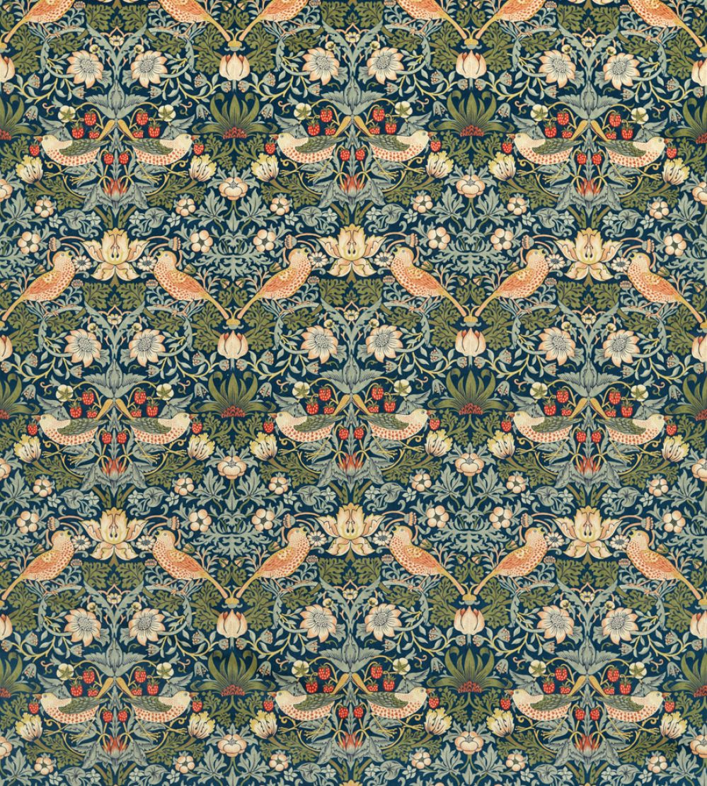 Strawberry Thief Velvet Fabric by Morris & Co Indigo/Thyme