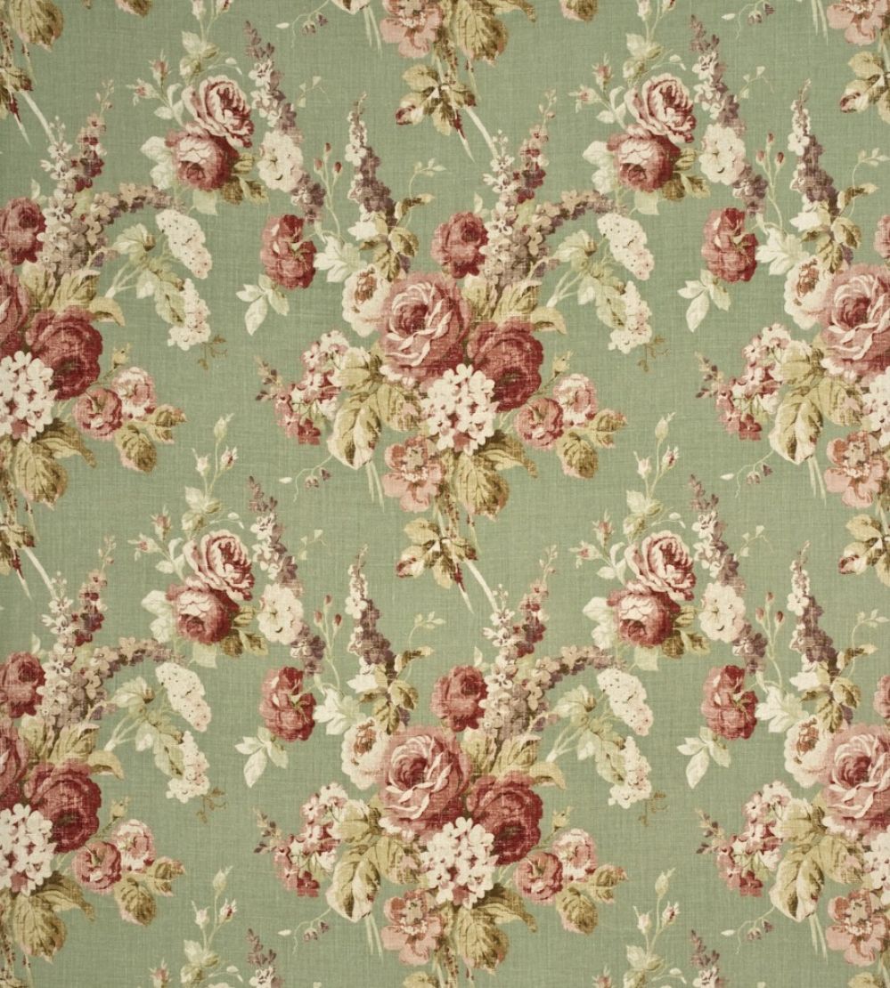 Vintage Floral Fabric by Mulberry Home Coral/Sage