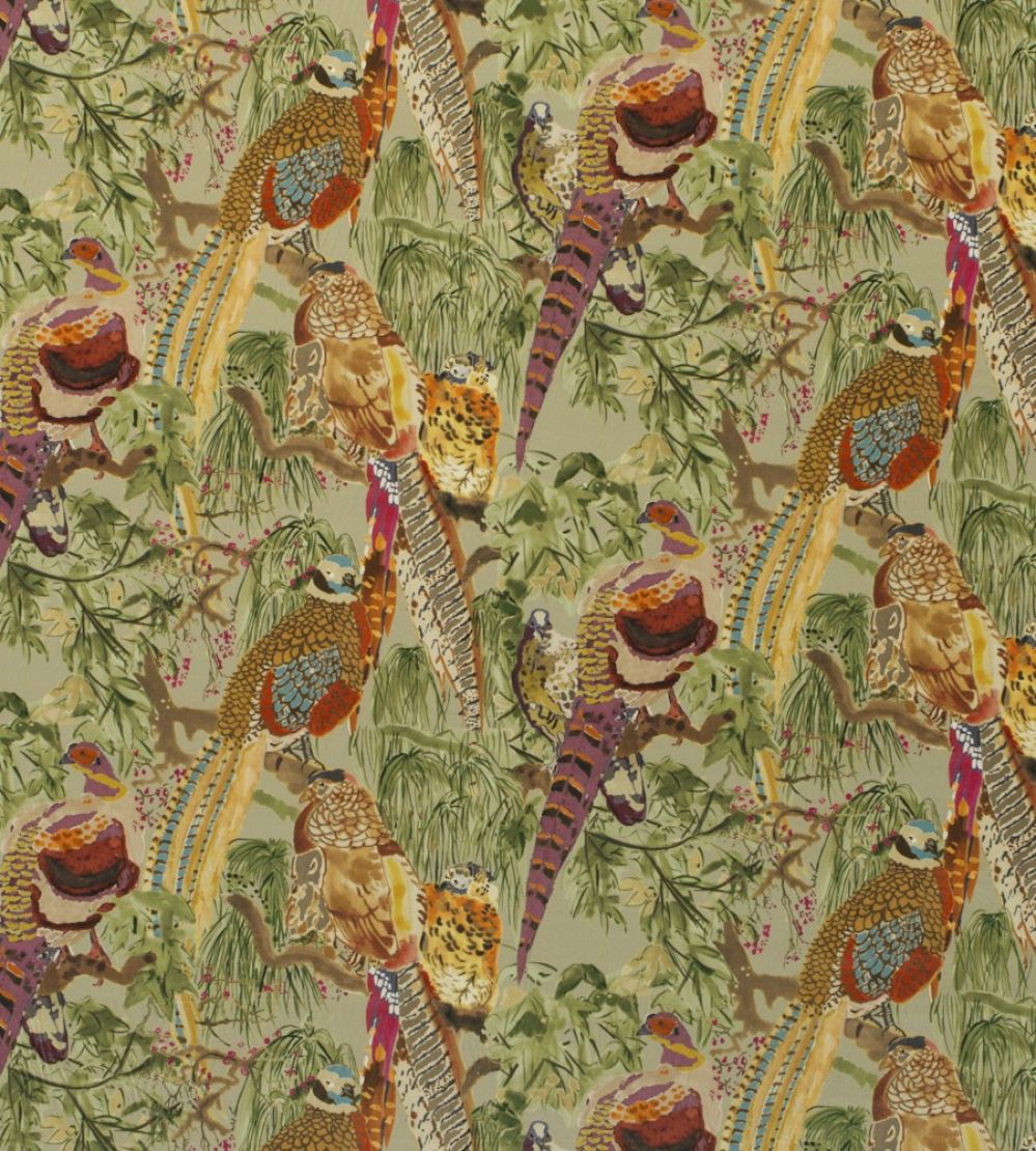 Game Birds Velvet Fabric by Mulberry Home Fig/Multi