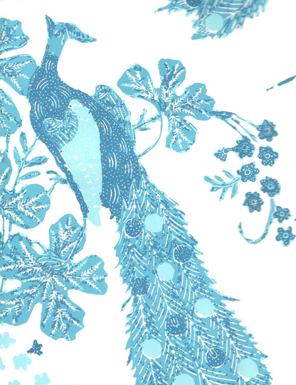 Peacock Batik Multi Turquoise on Almost White Paper wallpaper by China Seas