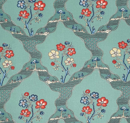 Myrtil Toile Turquoise fabric by Charles Burger