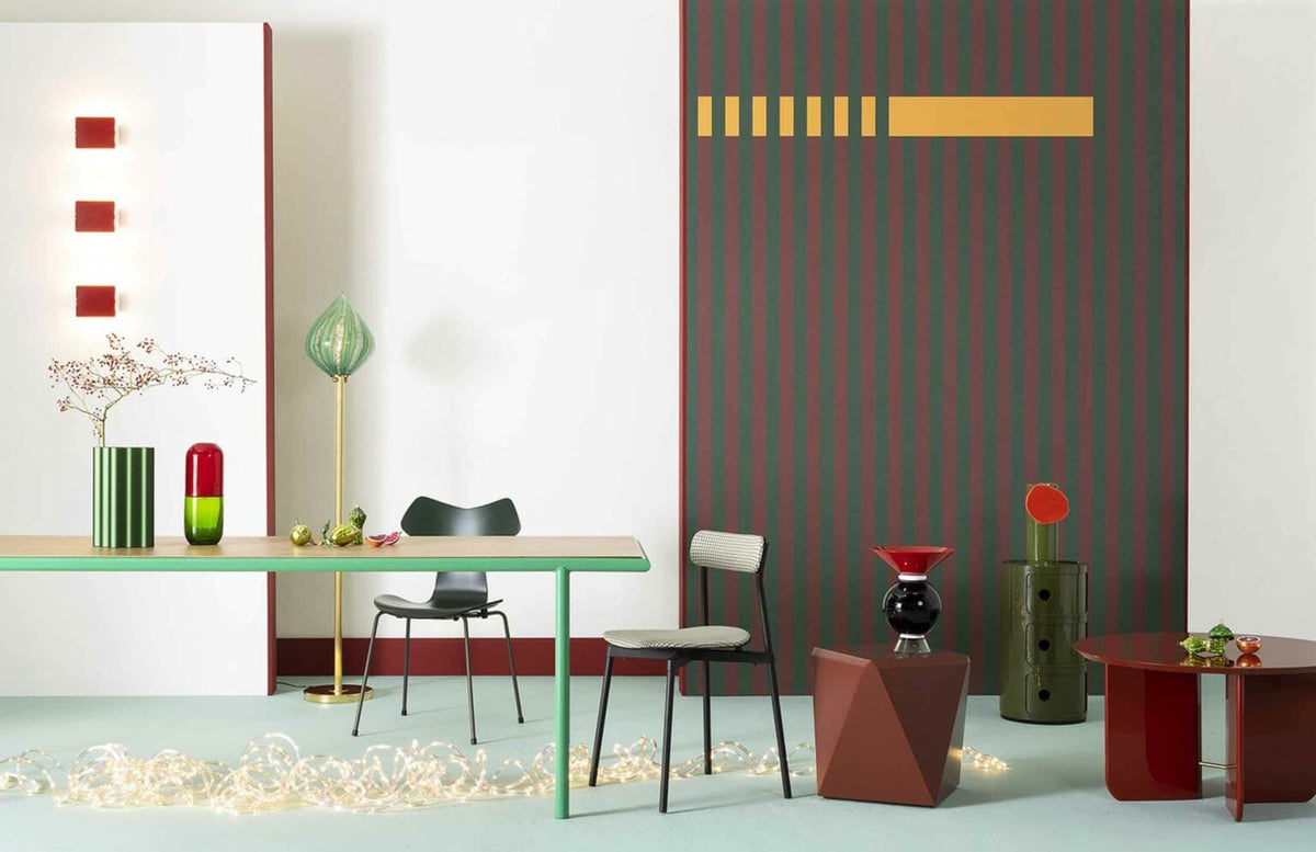 Nascondino mural by Coordonné in Amarillo, shown in a styled room