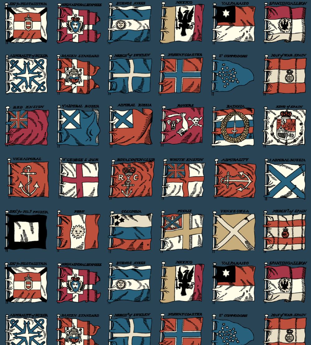 Naval Ensigns Wallpaper by Mulberry Home Indigo / Red