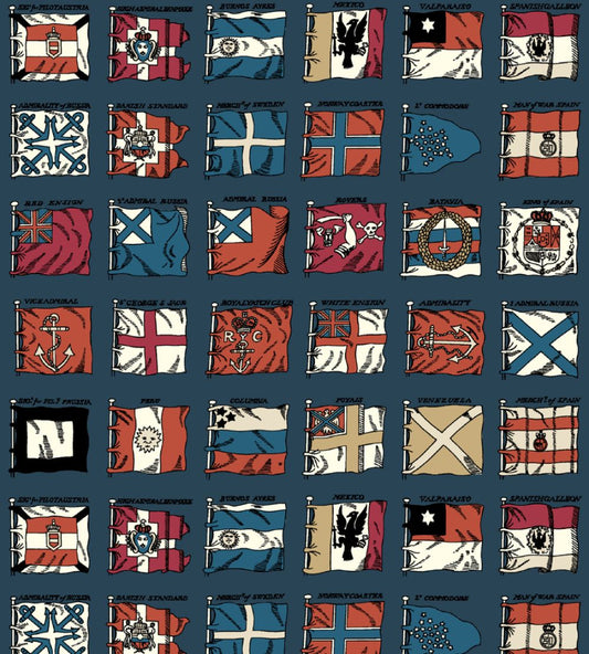 Naval Ensigns Wallpaper by Mulberry Home Indigo / Red