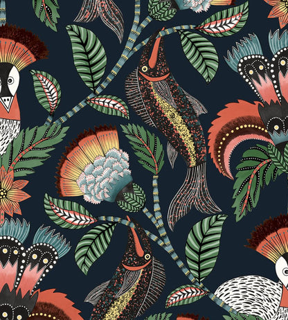 Nene Wallpaper by Cole & Son Tangerine Froest Green & Petrol on Ink