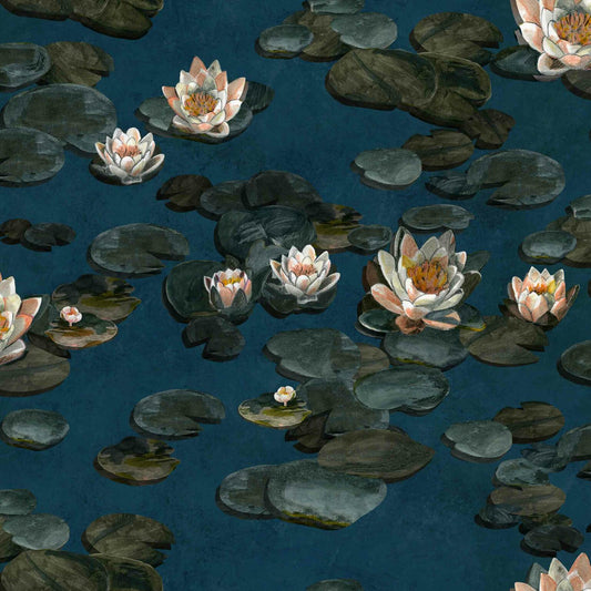 Nenúfares wallpaper by Coordonné in Lagoon, flat pattern view