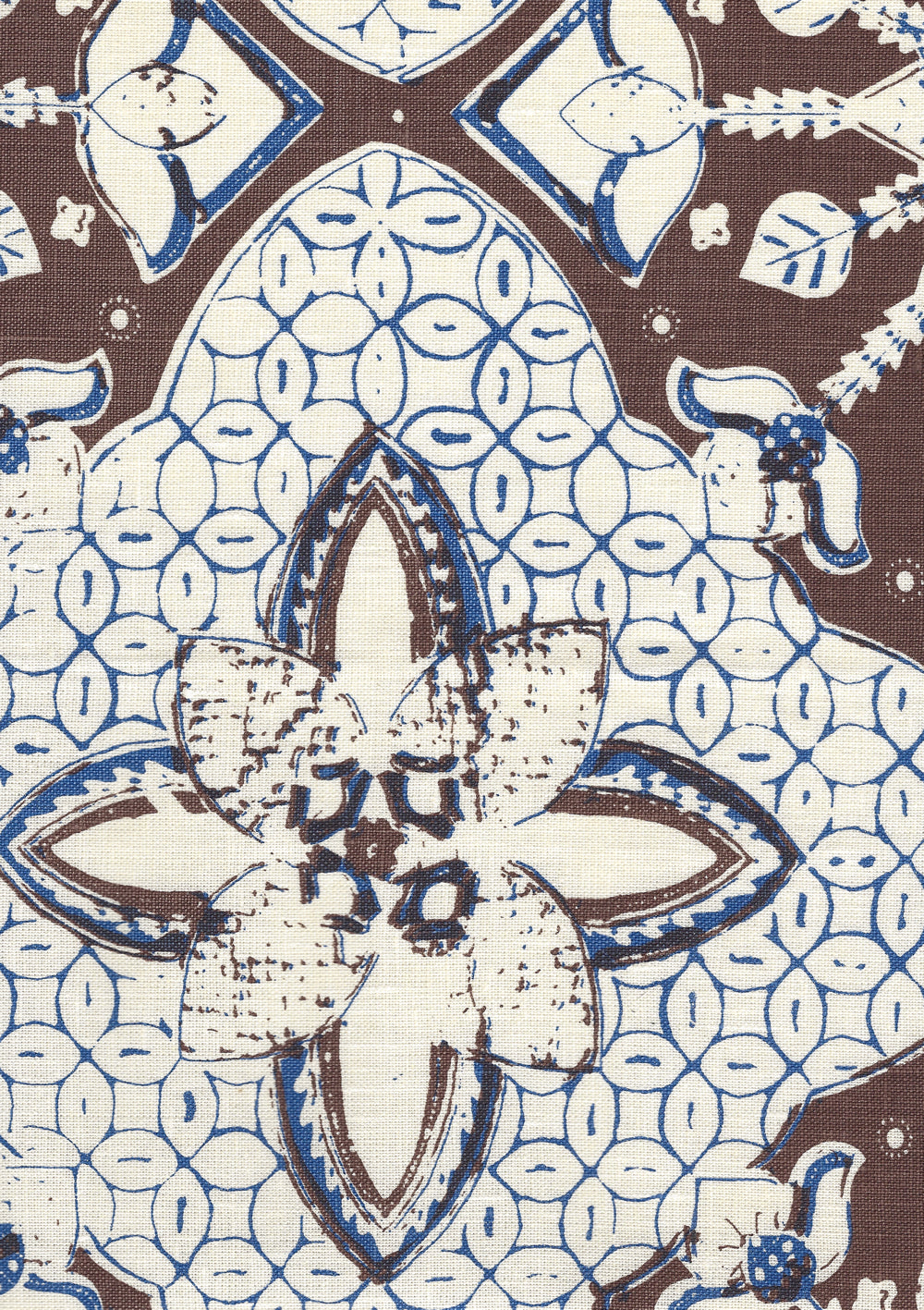 New Batik New Brown New Navy on Tinted Linen fabric by China Seas