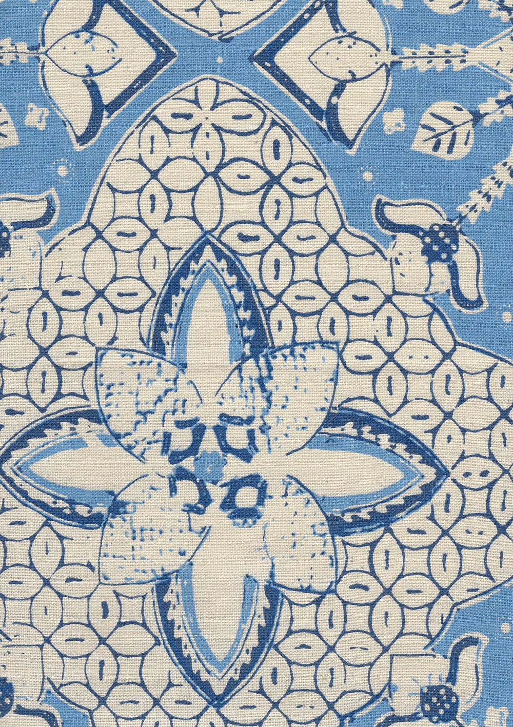 New Batik French Blue Navy on Tan fabric by China Seas