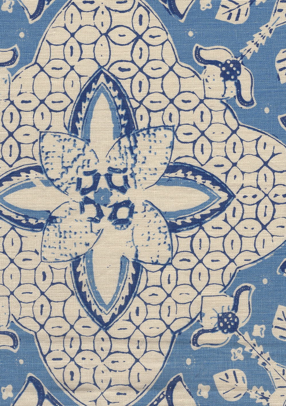New Batik Pacific Blue New Navy on Tan fabric by China Seas