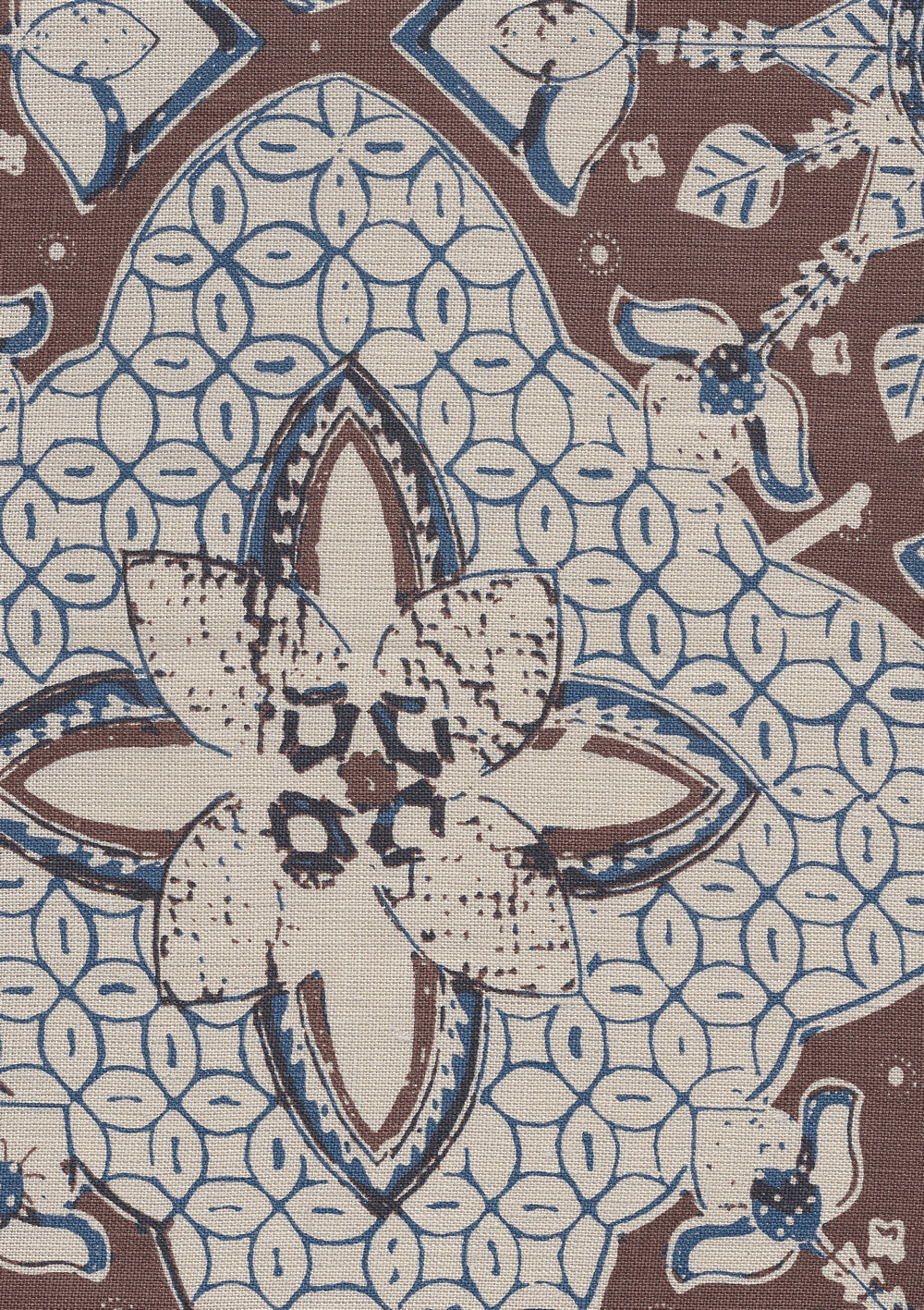 New Batik New Brown New Navy on Tan fabric by China Seas