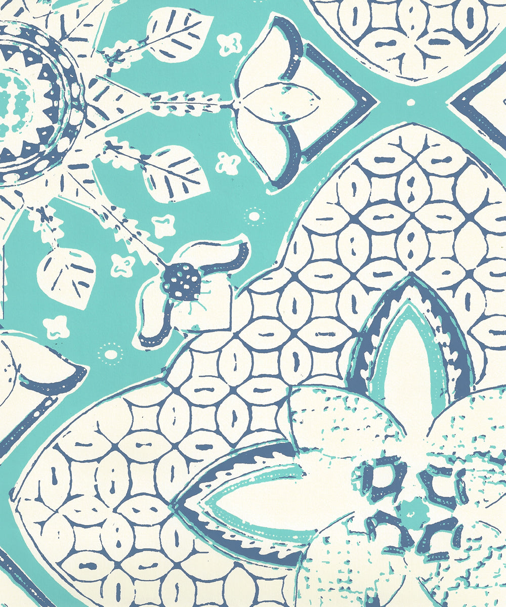 New Batik Turquoise New Navy on Off White wallpaper by China Seas