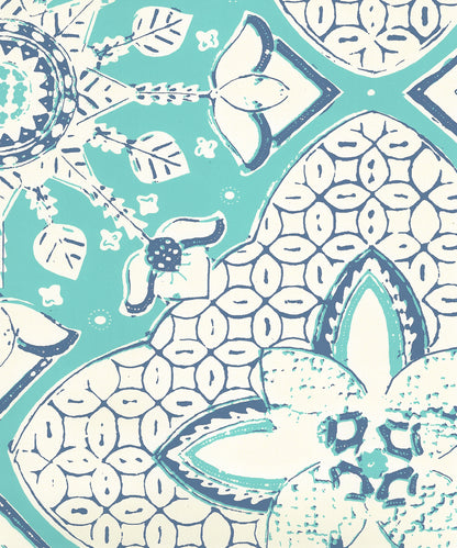 New Batik Turquoise New Navy on Off White wallpaper by China Seas