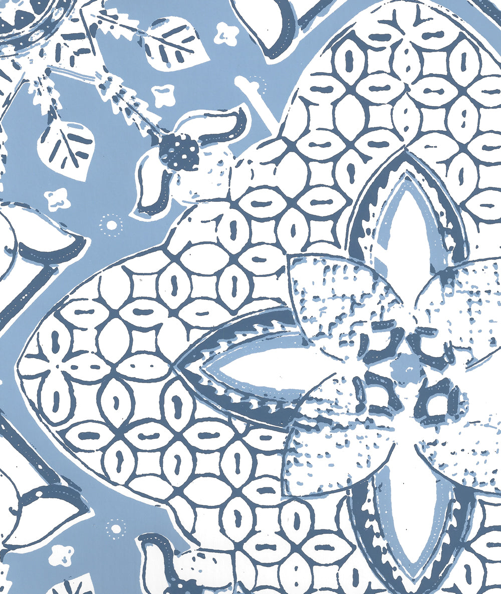 New Batik French Blue Navy on White wallpaper by China Seas