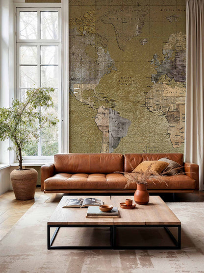 Newspaper Map mural by Coordonné in Color, shown in a styled room