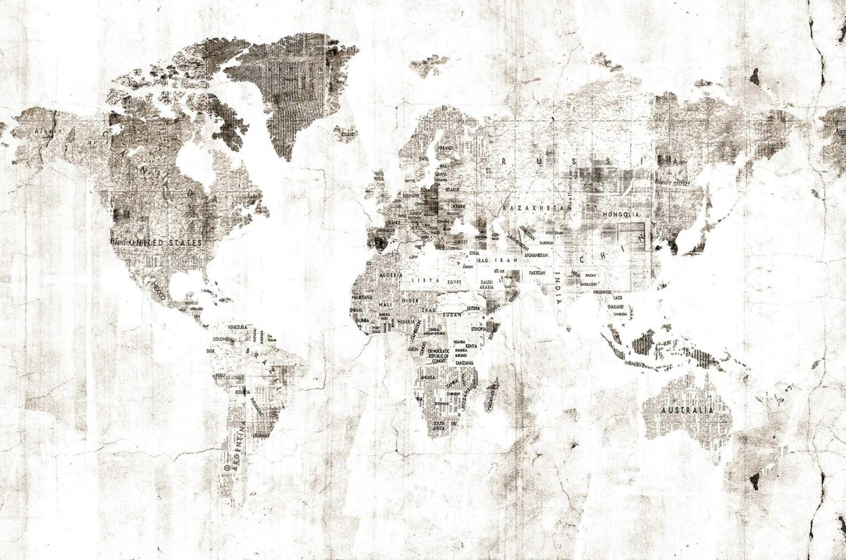 Newspaper Map mural by Coordonné in Sepia, flat pattern view