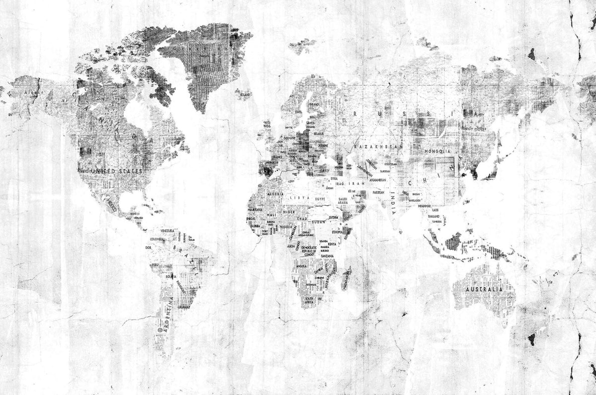 Newspaper Map mural by Coordonné in White, flat pattern view