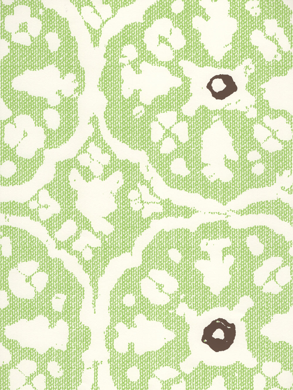 Nitik Grande Jungle Green Brown on Almost White wallpaper by China Seas