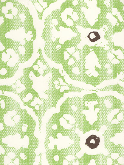 Nitik Grande Jungle Green Brown on Almost White wallpaper by China Seas