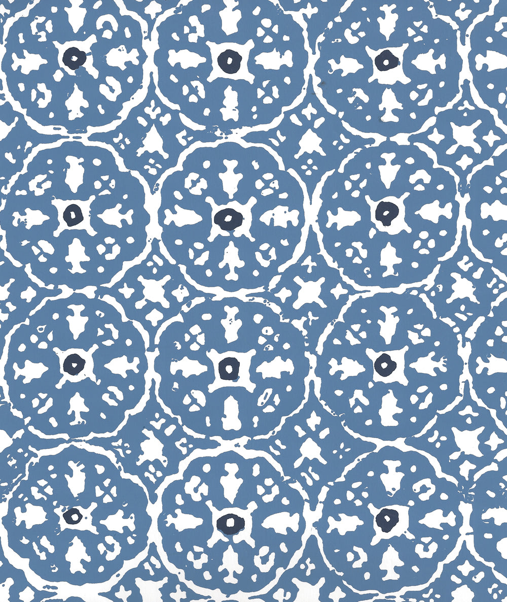 Nitik II Blue Floresblue on White wallpaper by China Seas