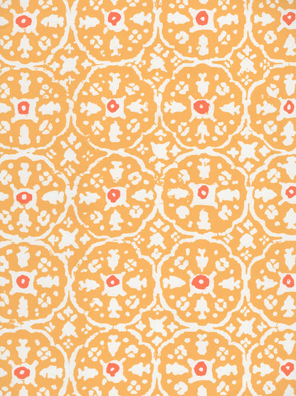 Nitik II New Yellow Salmon on White Patent Vinyl wallpaper by China Seas