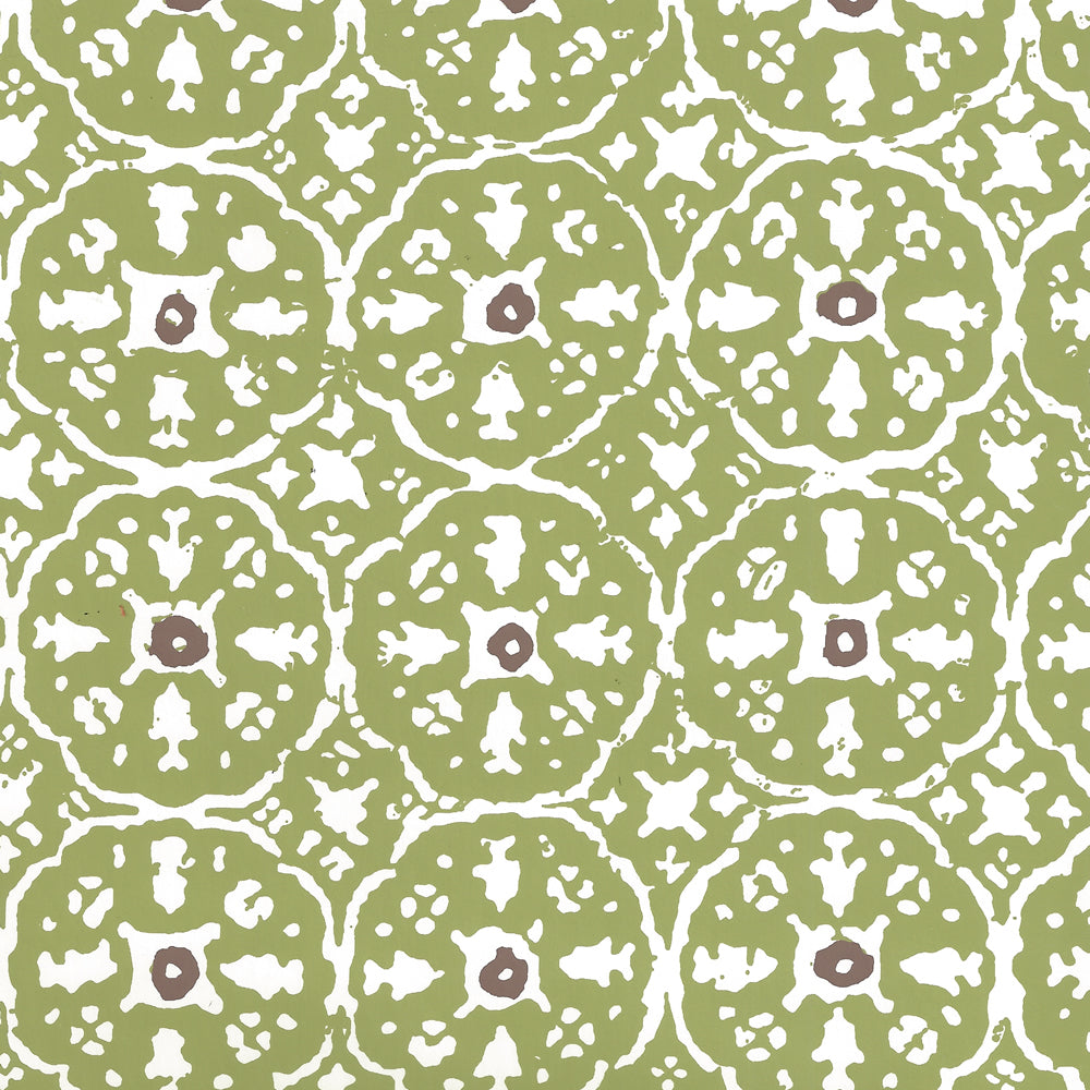 Nitik II Jungle Green Brown on Almost White wallpaper by China Seas