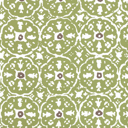 Nitik II Jungle Green Brown on Almost White wallpaper by China Seas