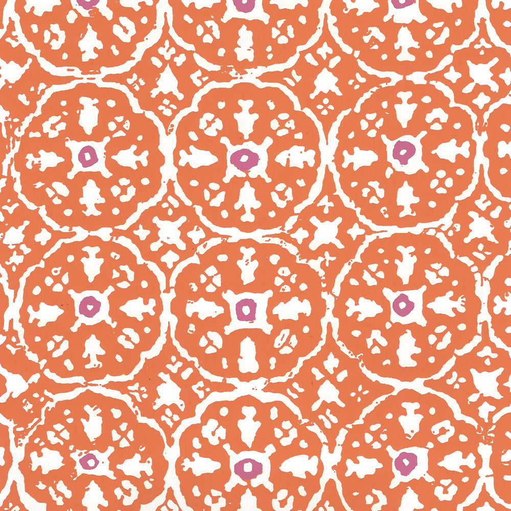 Nitik II Orange Magenta on Almost White wallpaper by China Seas