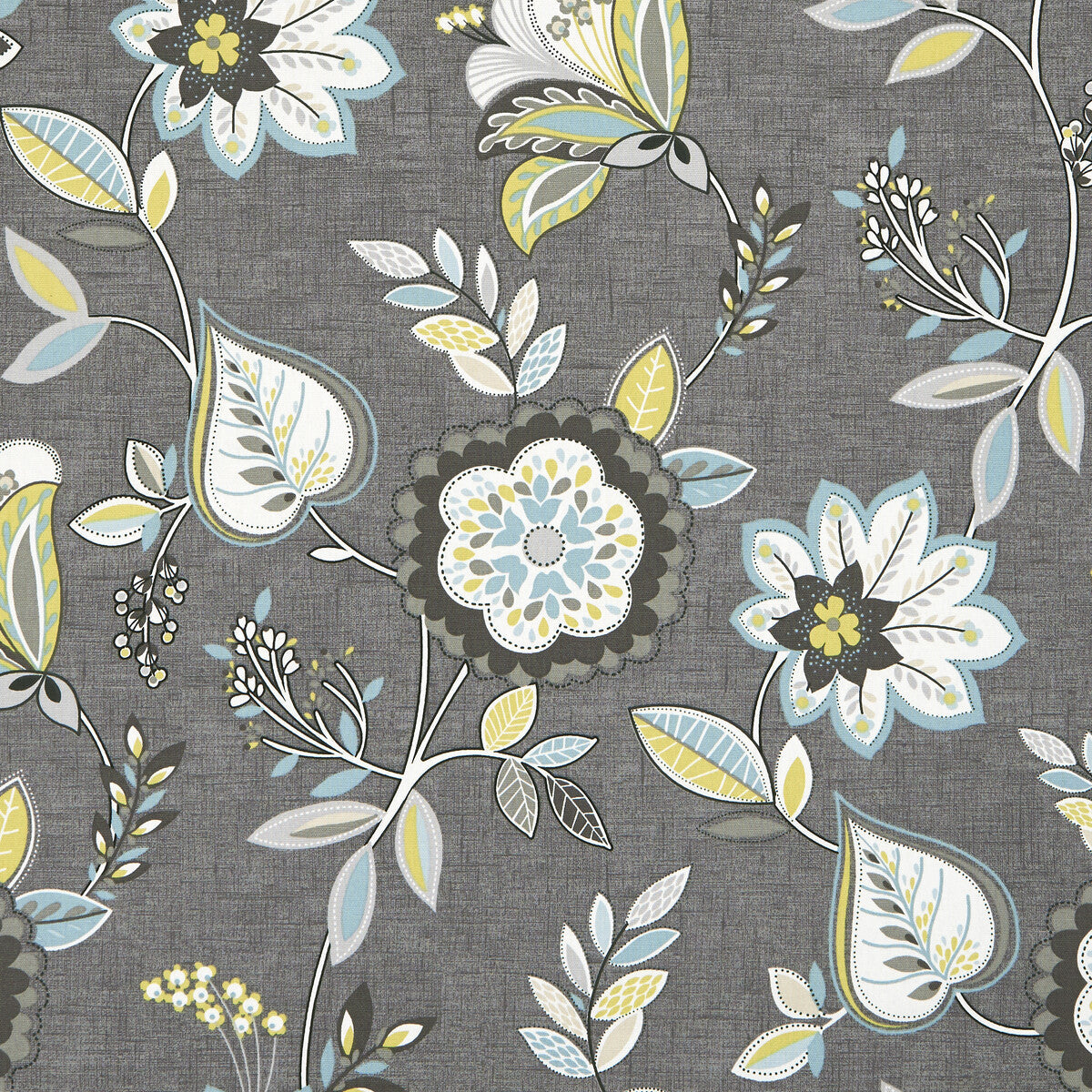 Octavia Charcoal/Chartreuse fabric by Clarke & Clarke