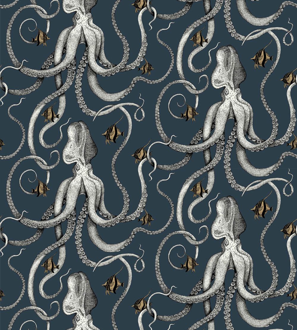 Octopoda Grand Wallpaper by Josephine Munsey Deep Sea Blue