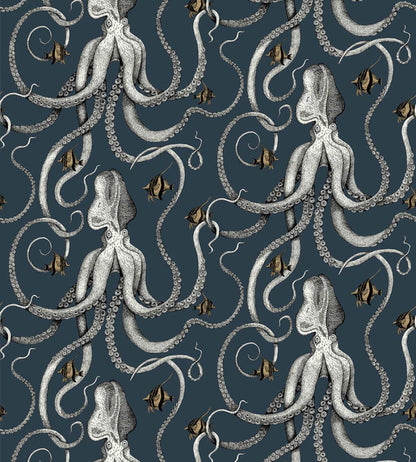 Octopoda Grand Wallpaper by Josephine Munsey Deep Sea Blue