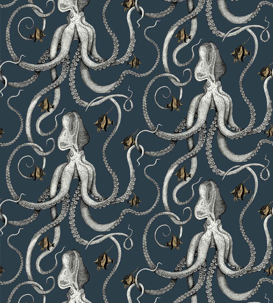 Octopoda Grand Wallpaper by Josephine Munsey Deep Sea Blue
