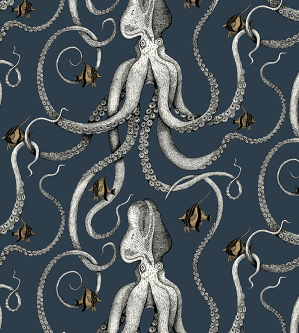 Octopoda Wallpaper by Josephine Munsey Deep Sea Blue