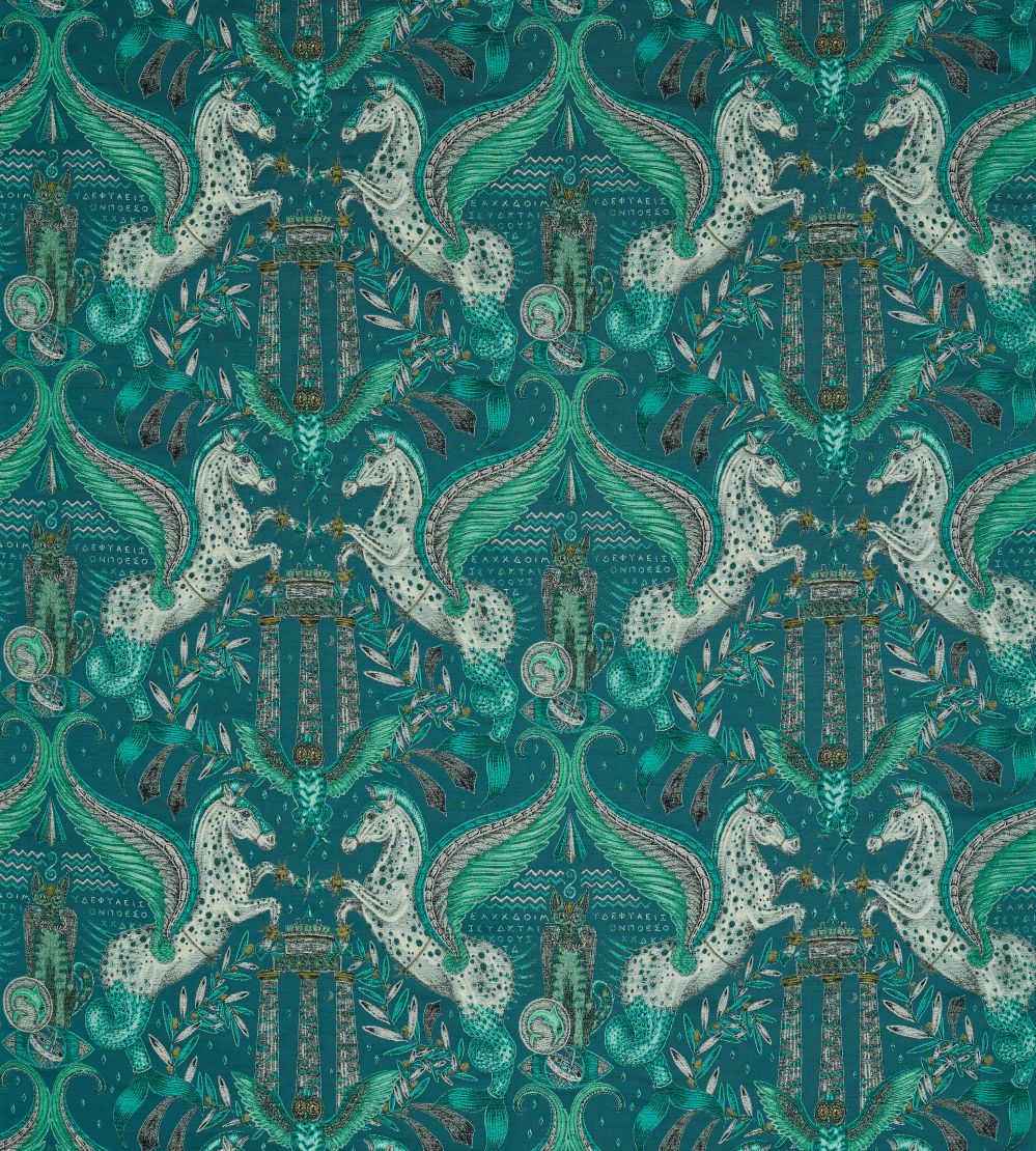 Odyssey Mythos Jacquard Fabric by Clarke & Clarke Olive