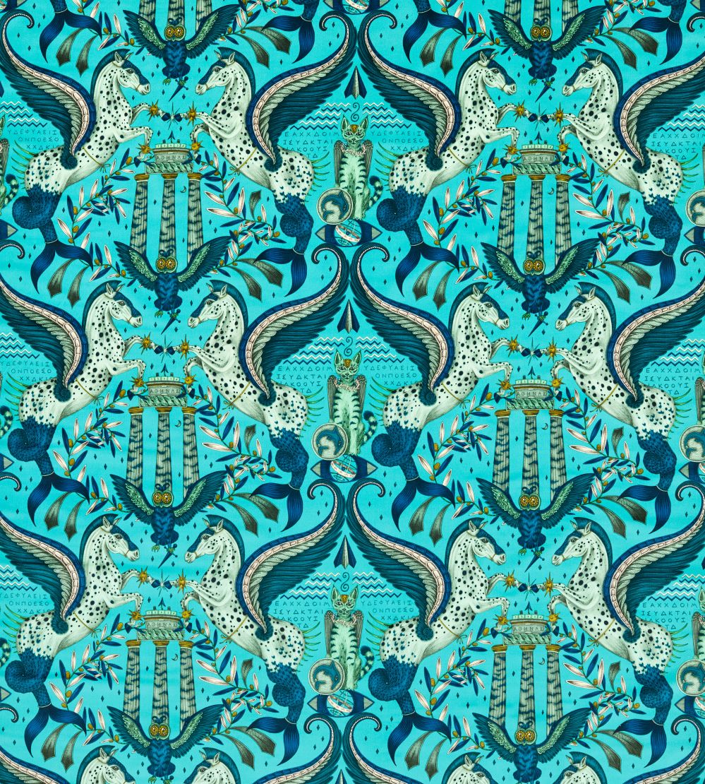 Odyssey Mythos Velvet Fabric by Clarke & Clarke Peacock
