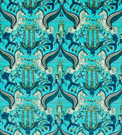 Odyssey Mythos Velvet Fabric by Clarke & Clarke Peacock