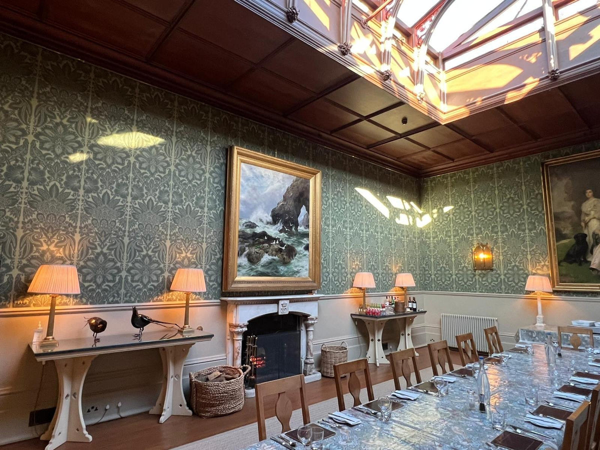 Old English Hand Block Wallpaper by Watts 1874 in Elton Green
