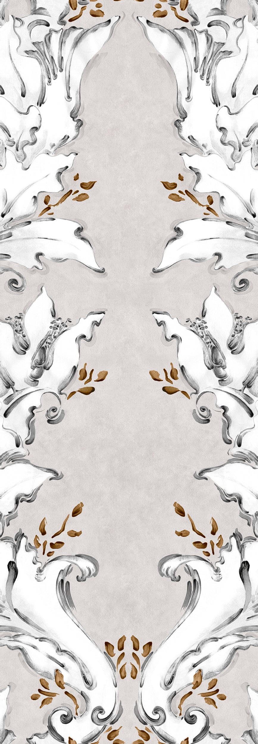 Ornamental wallpaper by Coordonné in Plata, flat pattern view