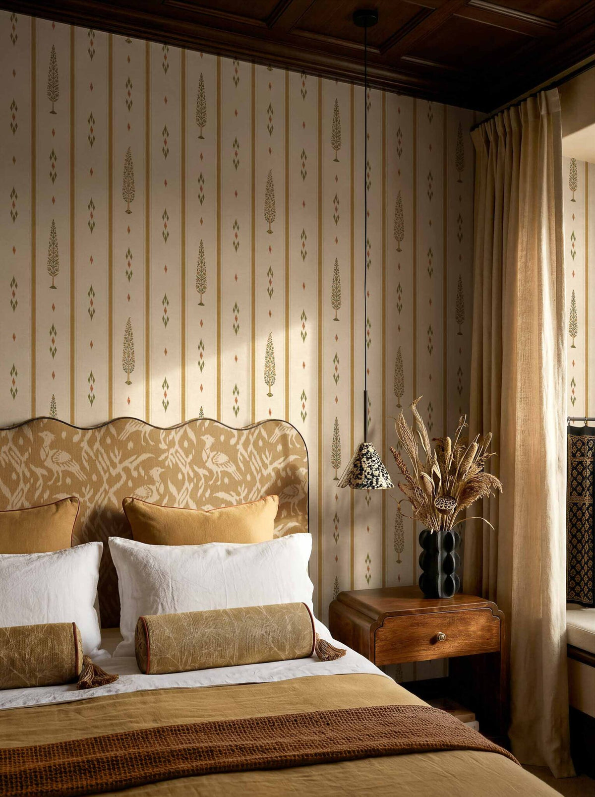 Oshadhi fabric by Coordonné in Curry, shown in a styled room