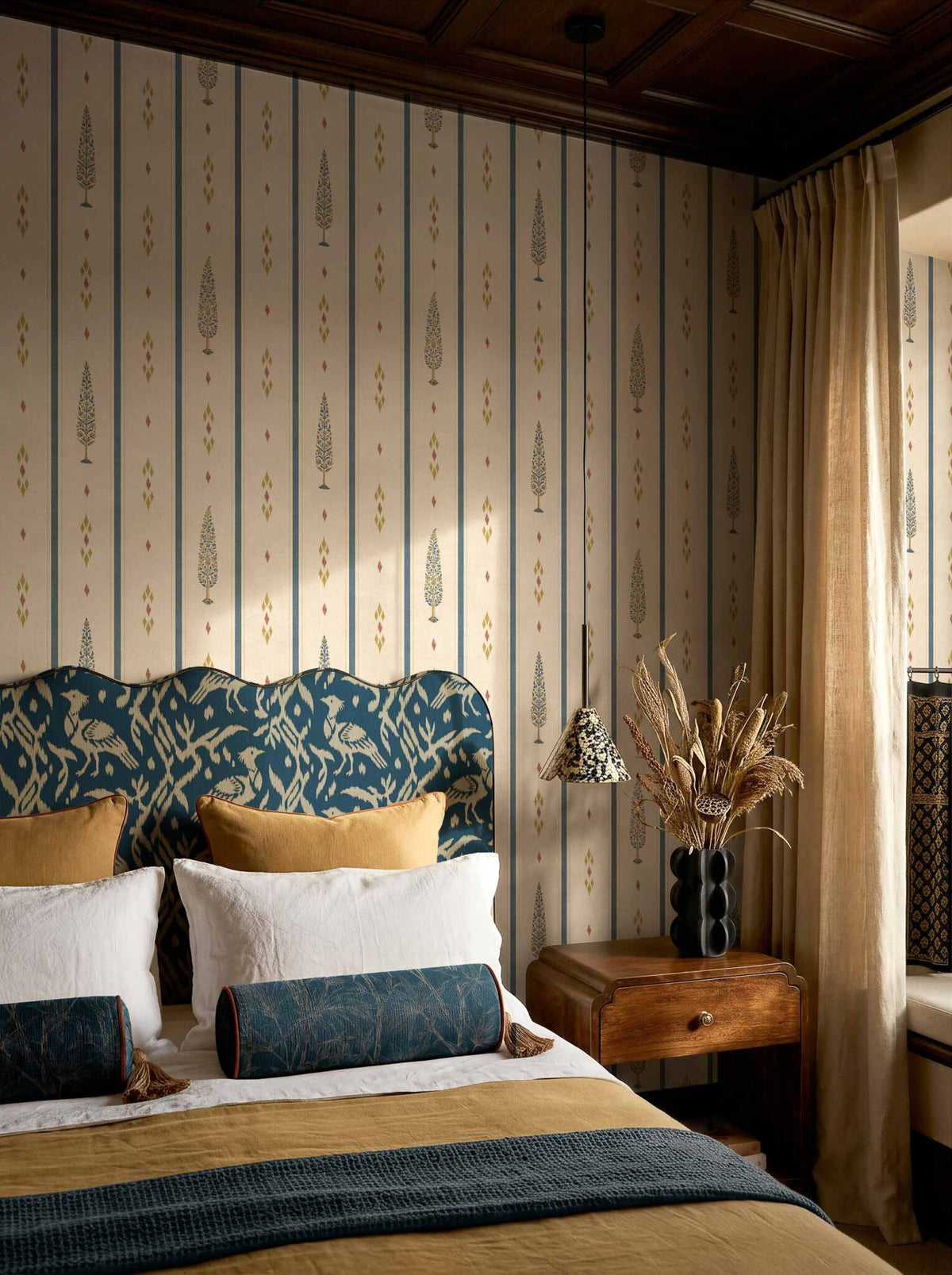 Oshadhi fabric by Coordonné in Indigo, shown in a styled room