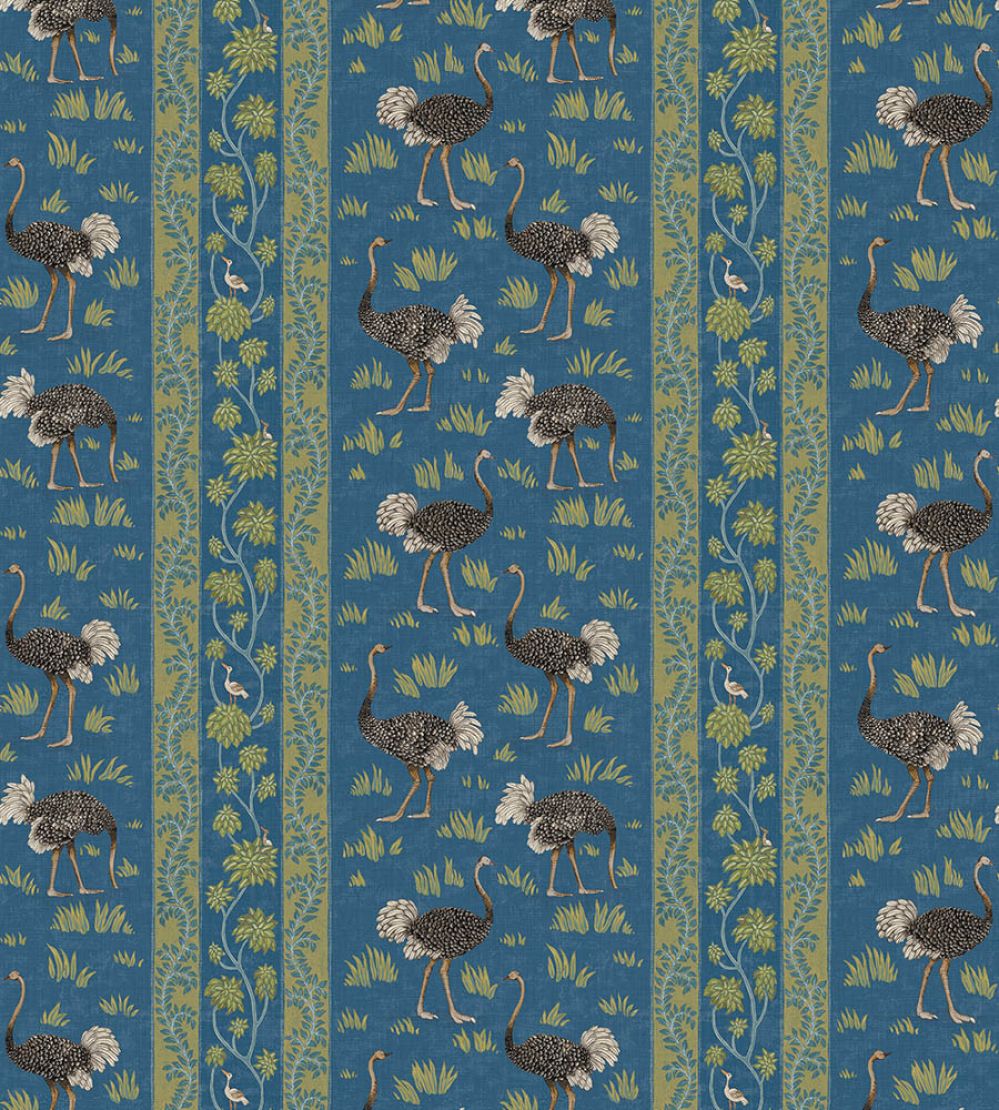 Ostrich Stripe Wallpaper by Josephine Munsey Bright Blue