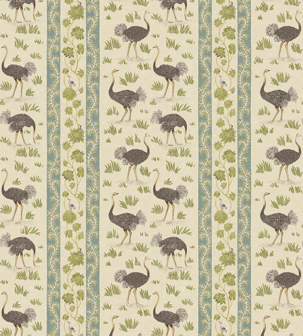 Ostrich Stripe Wallpaper by Josephine Munsey Cream and Green