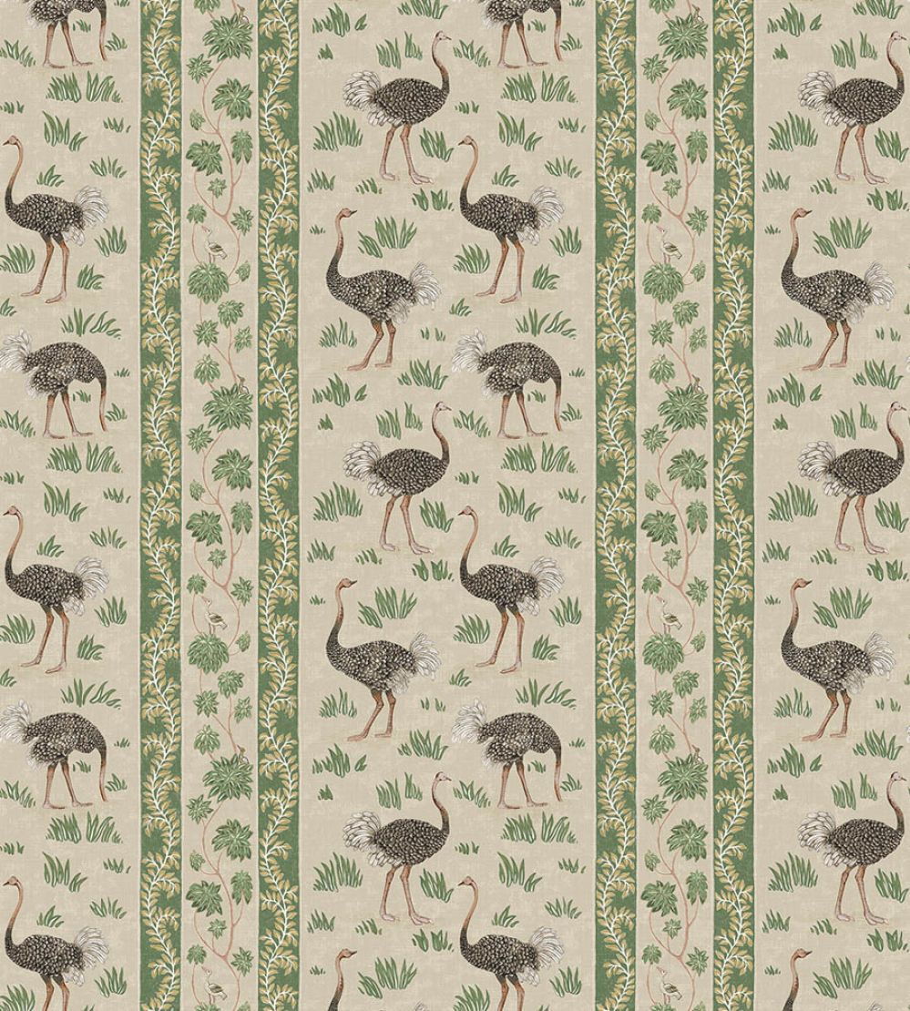 Ostrich Stripe Wallpaper by Josephine Munsey Khaki and Green