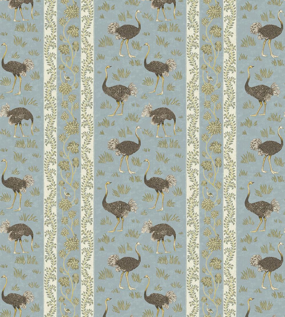 Ostrich Stripe Wallpaper by Josephine Munsey Mid Blue and White