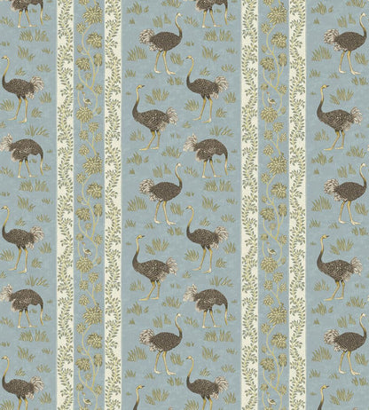 Ostrich Stripe Wallpaper by Josephine Munsey Mid Blue and White